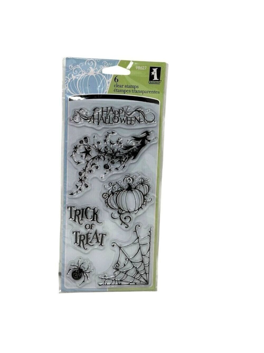 Inkadinkado Clear Stamps Happy Halloween Witch Pumpkin Spider Web Set 98627 New
